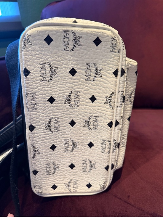 MCM White Visetos Logo Mini Backpack with Black Accents main image 13